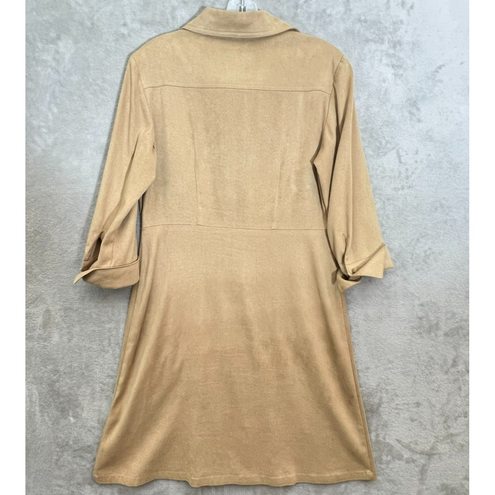 Talbots Petites Faux Suede Shirt Dress‎ Tan Button Front Midi Size 4 - Picture 6 of 10